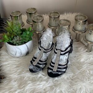 SUPER Me Black/Silver Jeweled Strappy Anklet Heels Platform Sandal SizeEU38